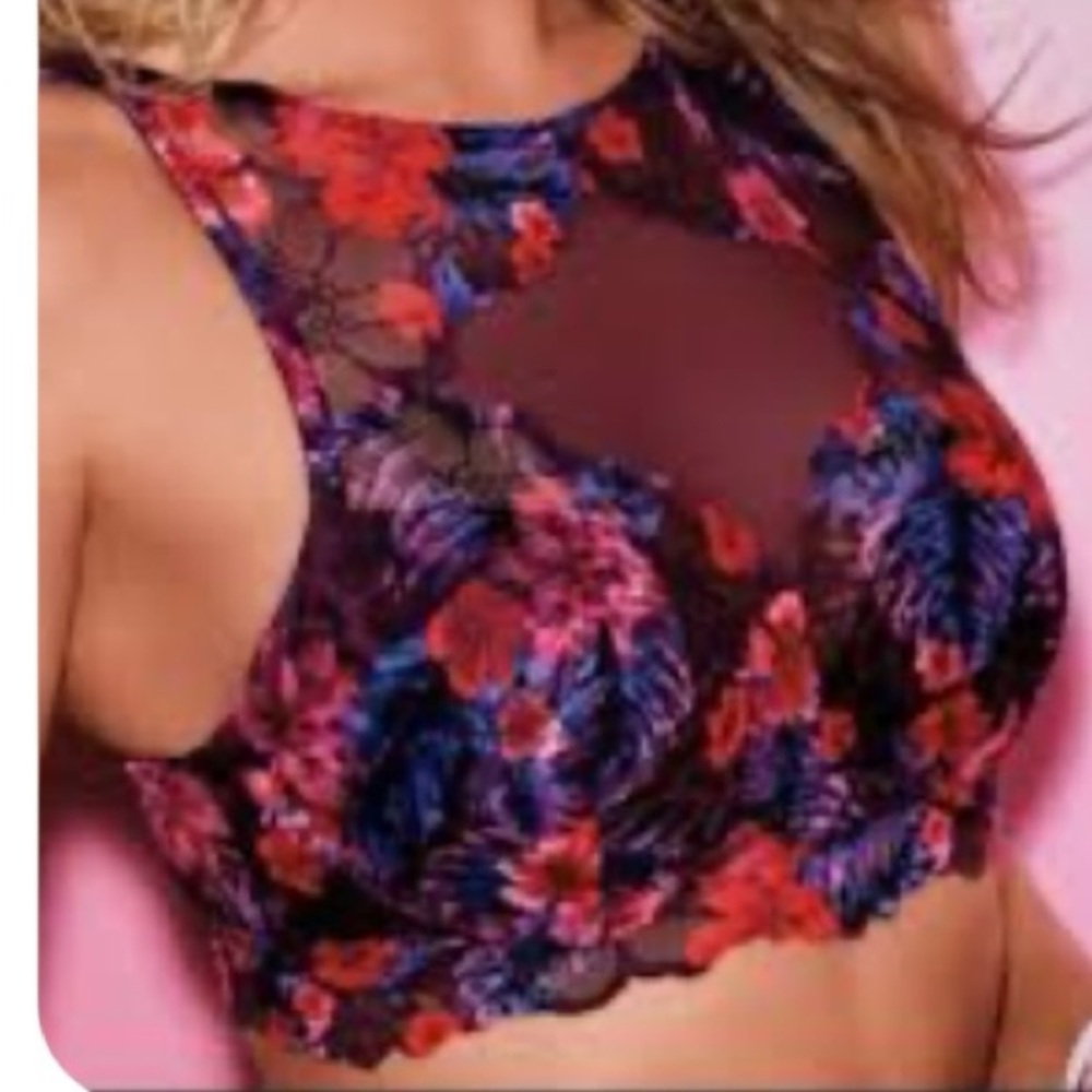 VICTORIA SECRET PINK VIVID FLORAL LACE PADDED  UNDERWIRE BRA SIZE M DD